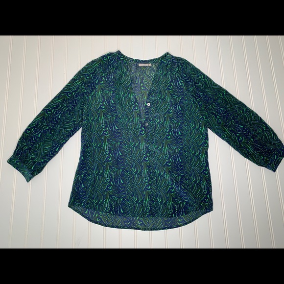 ellie kai Tops - ELLIE KAI Pullover Silk Top Size 2 Blue Green V Neck Blouse Tunic
